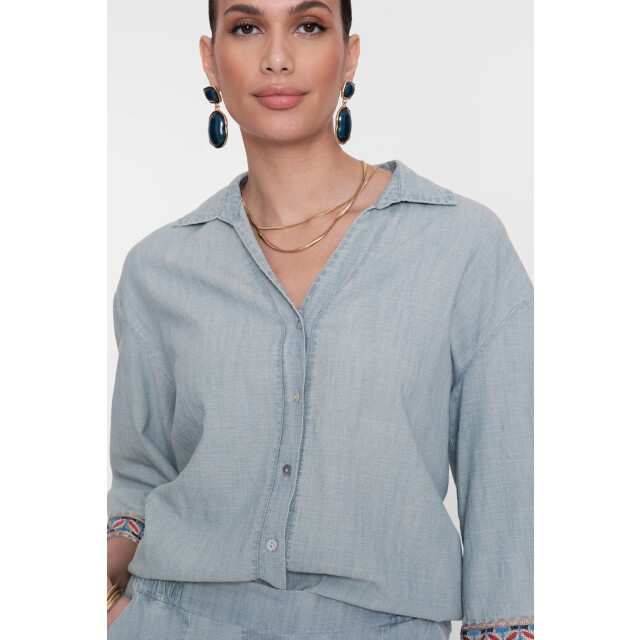 Geisha 63161 70 635 blouse chambray with tape jeansblue 63161_70 635 large