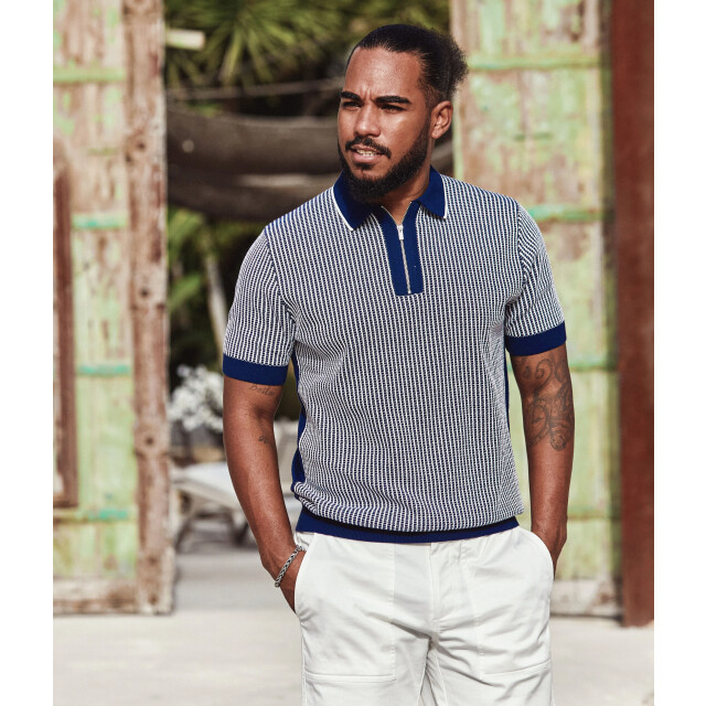 Blue Industry De gebreide print polo | KBIS26-M21 large