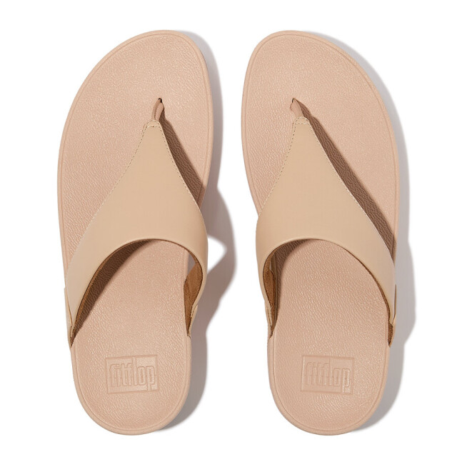 FitFlop Fitflop™ lulu leather teenslippers – wit leren comfort slippers sand FitFlop™ Lulu Leather Teenslippers –  Sand Beige Leren Comfort Slippers large