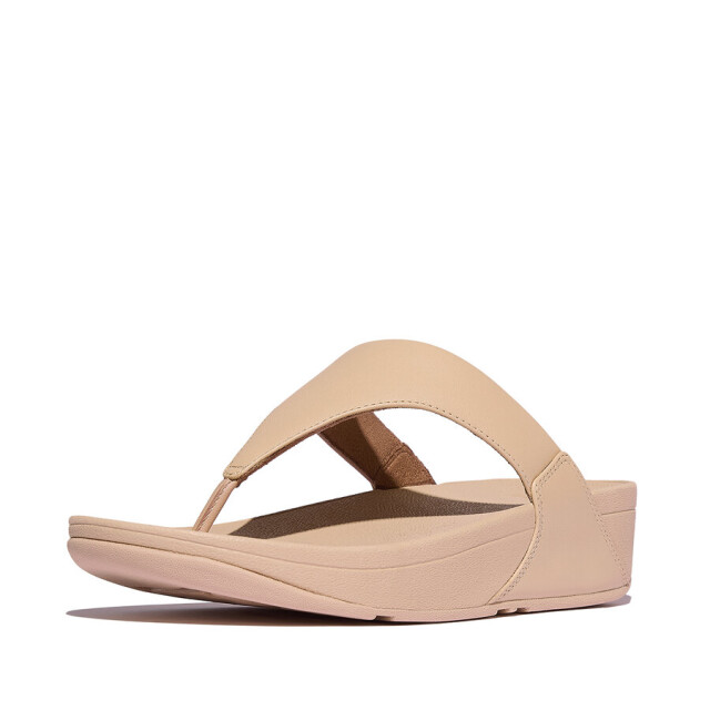 FitFlop Fitflop™ lulu leather teenslippers – wit leren comfort slippers sand FitFlop™ Lulu Leather Teenslippers –  Sand Beige Leren Comfort Slippers large
