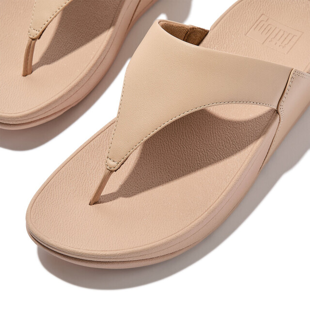 FitFlop Fitflop™ lulu leather teenslippers – wit leren comfort slippers sand FitFlop™ Lulu Leather Teenslippers –  Sand Beige Leren Comfort Slippers large