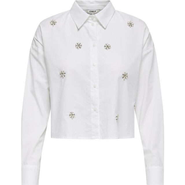 Only Onlriti l/s pearl short shirt wvn bright white/pea 15371587-190858001 large