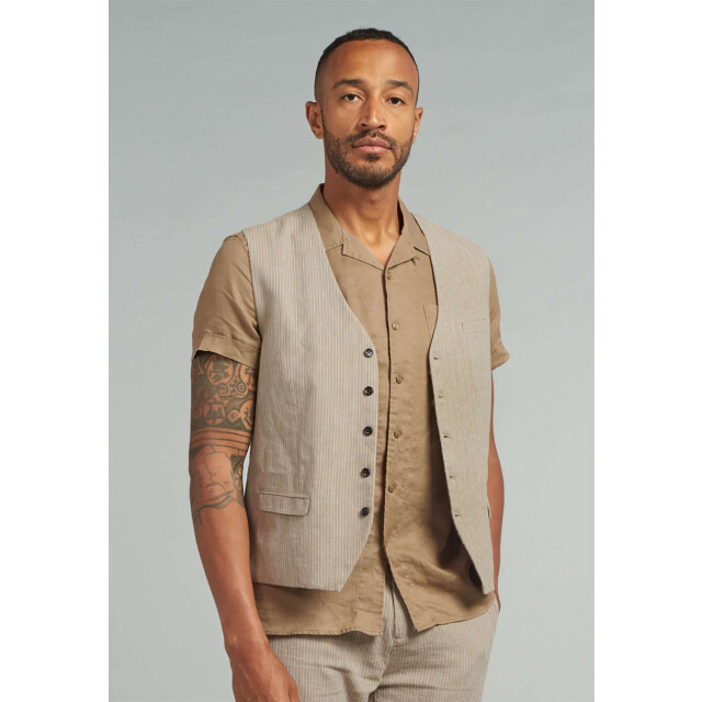 Dstrezzed Gilet linen irregular stripe sepia 121206-212 large