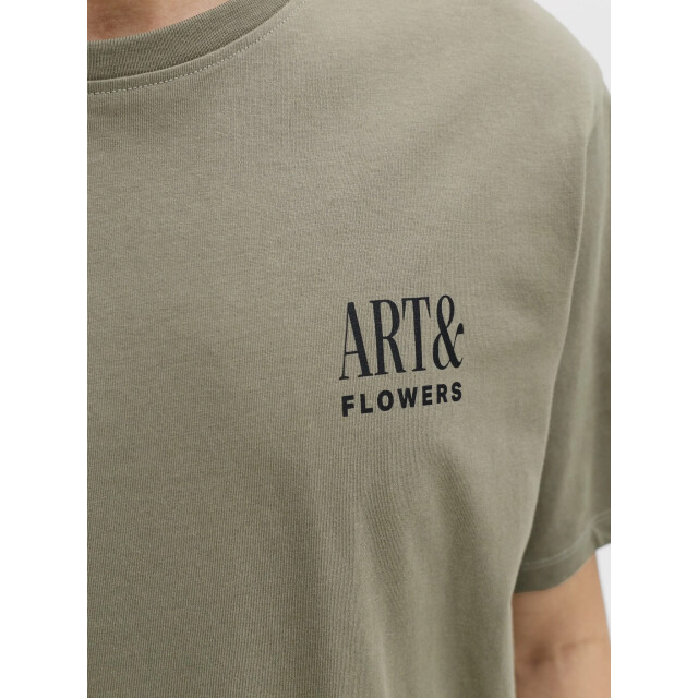 Jack & Jones Heren backprint t-shirt jjbali gebloemd 12288091-Vetiver large