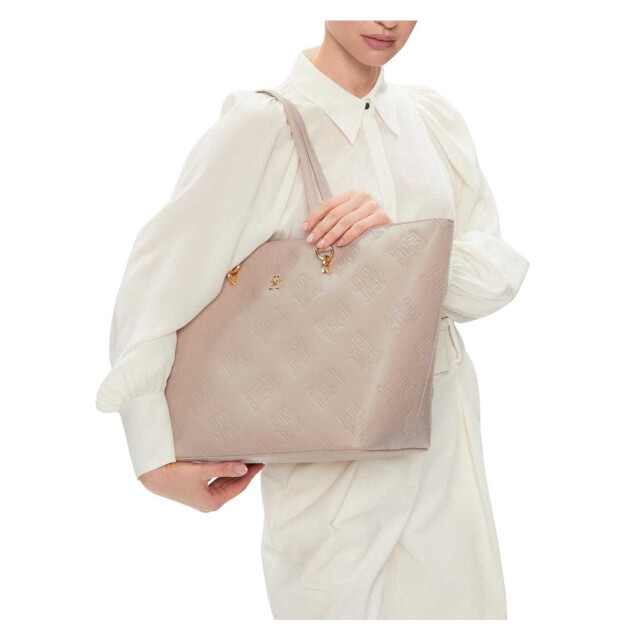 Tommy Hilfiger Handtas met reliëf UTNA1377_beige large