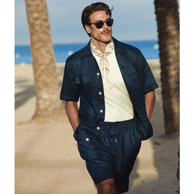 Blue Industry Het linnen overhemd met korte mouw | 6120.61-NAVY large