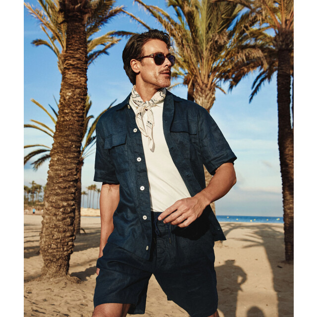 Blue Industry Het linnen overhemd met korte mouw | 6120.61-NAVY large