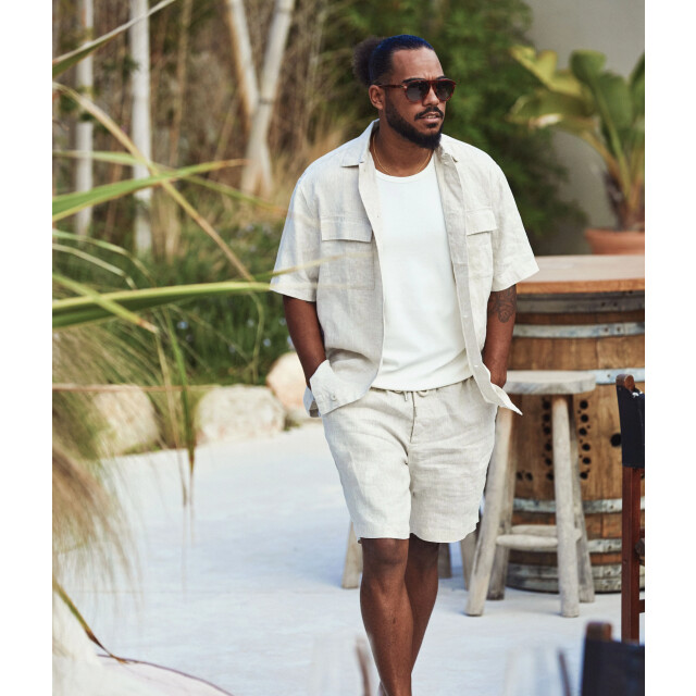 Blue Industry Het linnen overhemd met korte mouw | 6120.61-SAND large