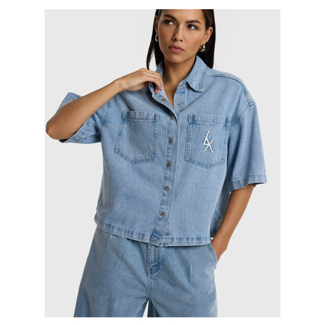 Alix The Label Ladies woven denim shortsleeve blouse blouses 2603998629 2603998629 large