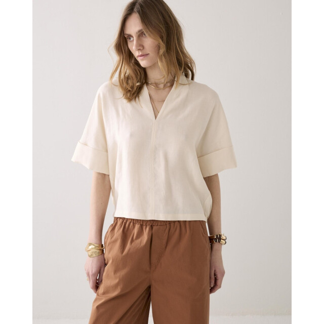 Summum top short sleeves modal linen blend 2s3432-12372 122 ivory 06011.170.0244 large