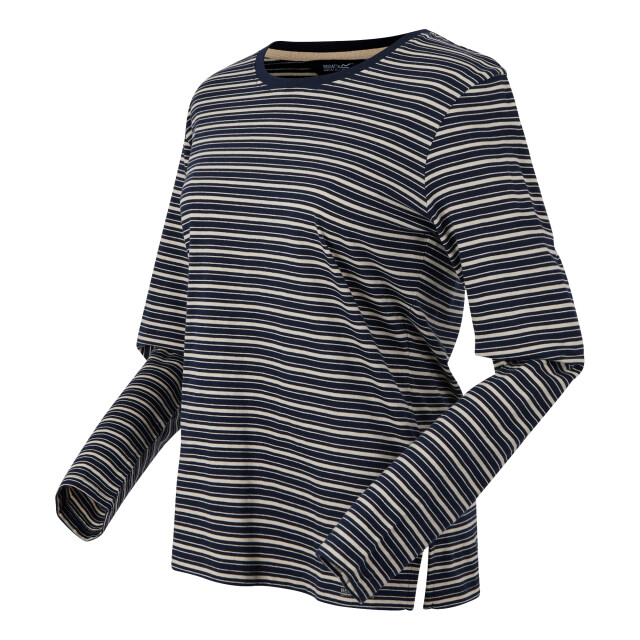 Regatta Dames federica stripe t-shirt met lange mouwen UTRG12227_navylightvanilla large