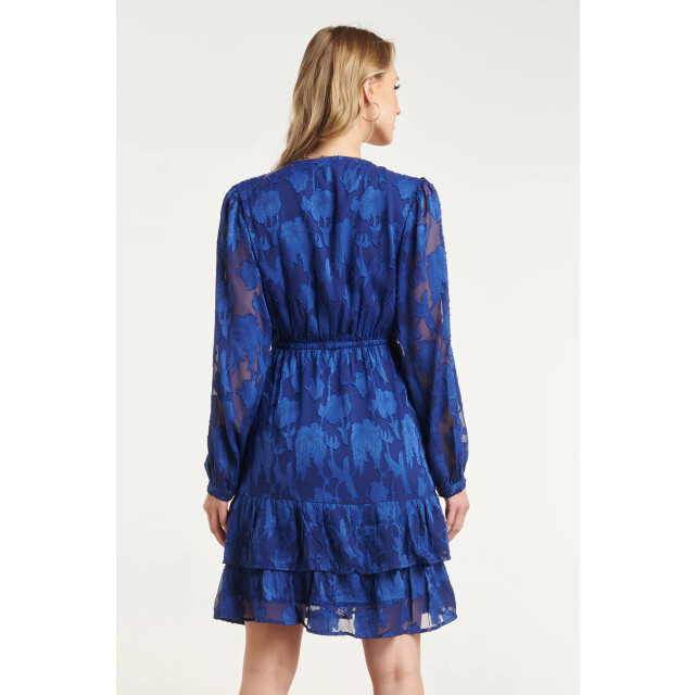 Smashed Lemon Blauwe jurk met bloemenstructuur en ruffle zoom | 8718679041195 large