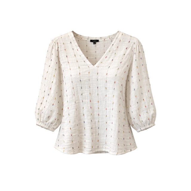 Smashed Lemon Witte blouse met subtiele multicolor details en v-hals | 8718679040952 large