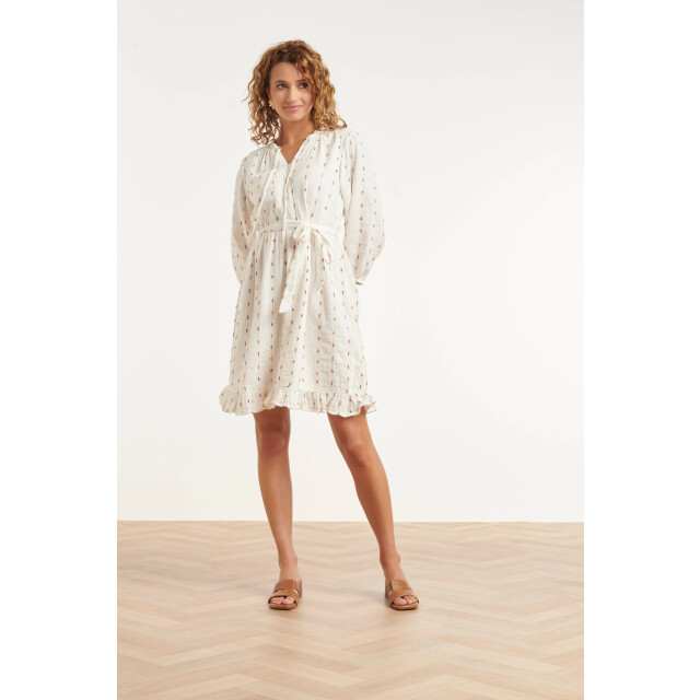 Smashed Lemon Witte jurk met subtiele multicolor details en ceintuur | 8718679040631 large