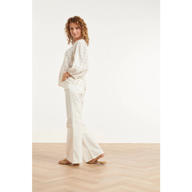 Smashed Lemon Witte blouse met subtiele multicolor details en v-hals | 8718679040952 large