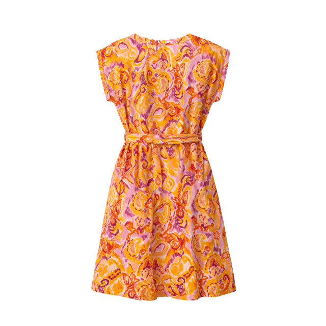 Smashed Lemon Korte jurk met ceintuur en oranje-roze paisley print | 8718679039918 large