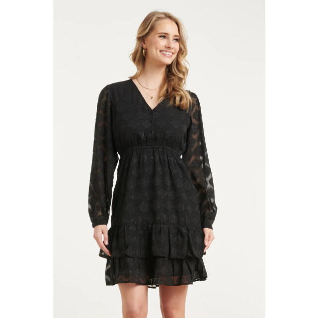 Smashed Lemon Zwarte jurk met v-hals en geometrische lurex details | 8718679041119 large