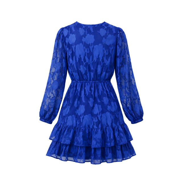 Smashed Lemon Blauwe jurk met bloemenstructuur en ruffle zoom | 8718679041195 large