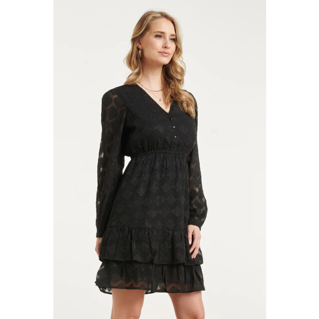 Smashed Lemon Zwarte jurk met v-hals en geometrische lurex details | 8718679041119 large