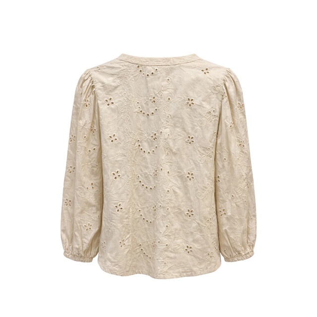 Smashed Lemon Crème blouse met broderie details en lange mouwen | 8718679041034 large