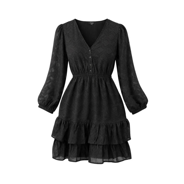 Smashed Lemon Zwarte jurk met v-hals en geometrische lurex details | 8718679041119 large