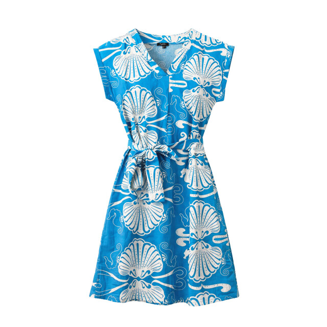 Smashed Lemon Blauwe jurk met witte schelpenprint en ceintuur | 8718679039994 large