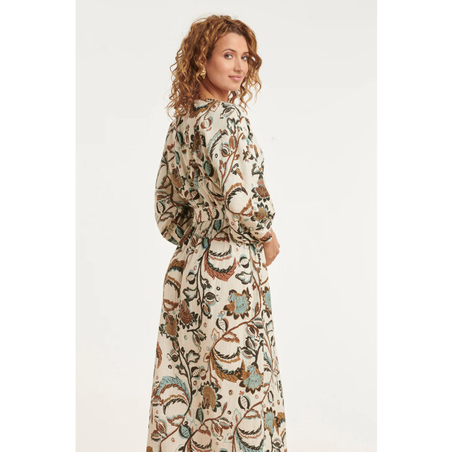 Smashed Lemon Maxi jurk met bloemenprint in beige, blauw en bruin | 8718679040150 large