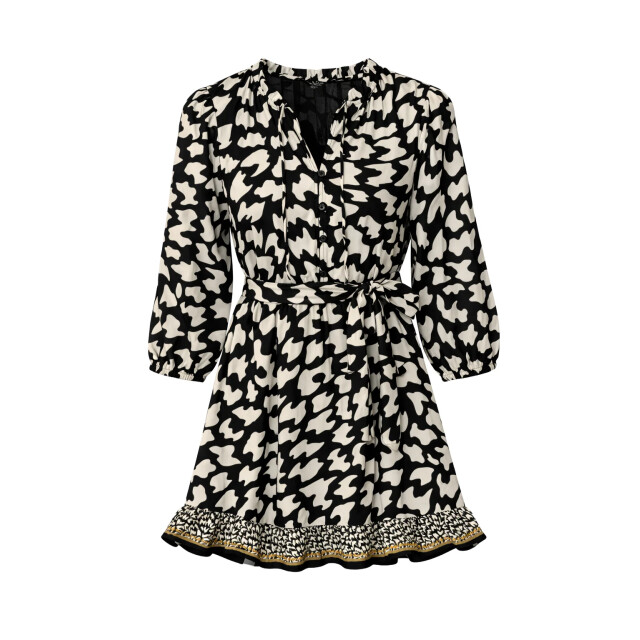Smashed Lemon Zwart-witte dierachtig print jurk met ceintuur en ruffle detail | 8718679040396 large
