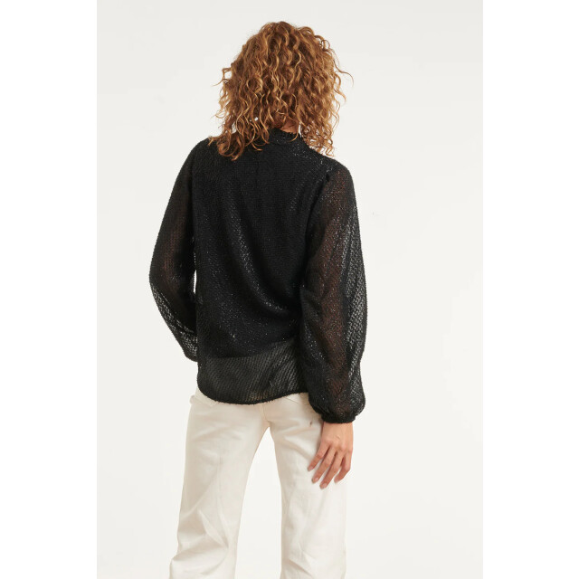 Smashed Lemon Zwarte blouse met lurex structuur en knoopsluiting | 8718679041591 large