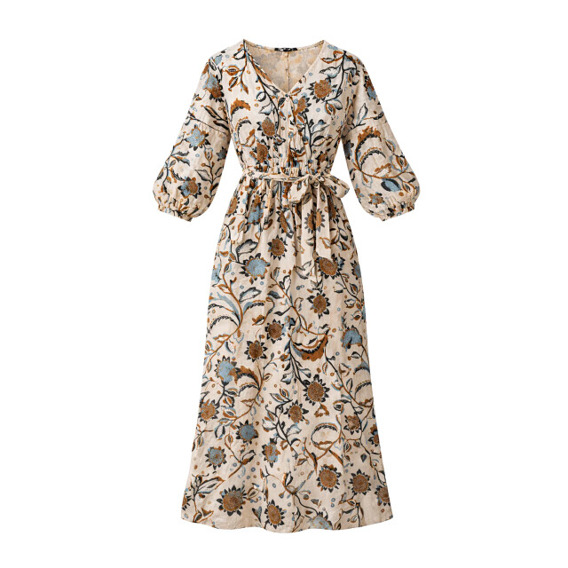 Smashed Lemon Maxi jurk met bloemenprint in beige, blauw en bruin | 8718679040150 large