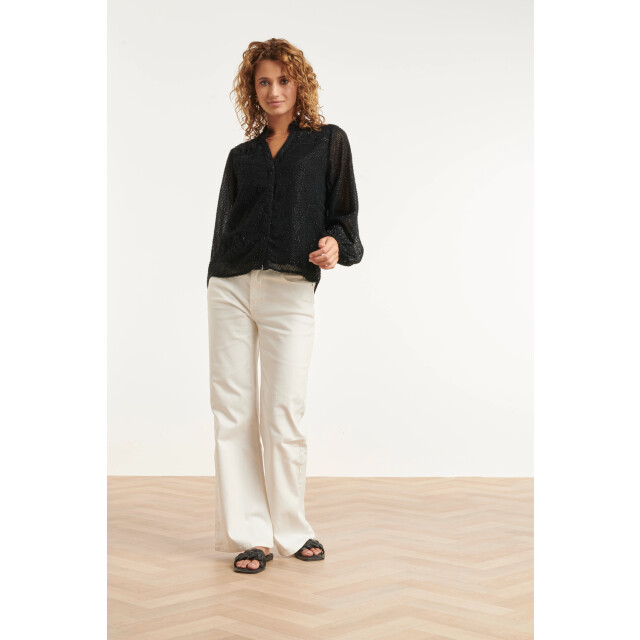 Smashed Lemon Zwarte blouse met lurex structuur en knoopsluiting | 8718679041591 large