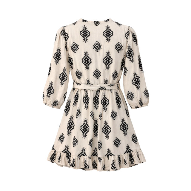 Smashed Lemon Crème jurk met zwarte geometrische print en ceintuur | 8718679040716 large