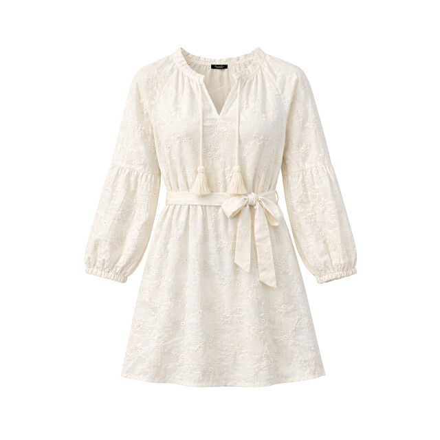 Smashed Lemon Crème jurk met broderie en tailleceintuur | 8718679041430 large