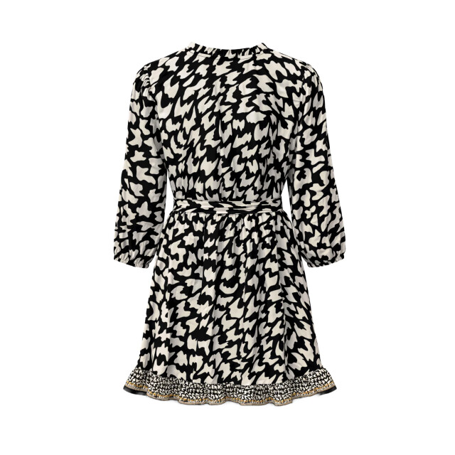 Smashed Lemon Zwart-witte dierachtig print jurk met ceintuur en ruffle detail | 8718679040396 large