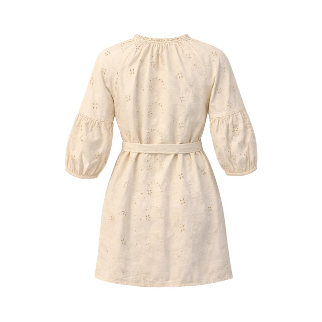 Smashed Lemon Beige jurk met broderie en strikceintuur | 8718679041515 large