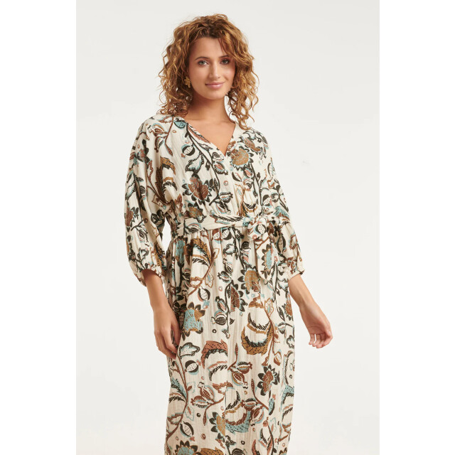 Smashed Lemon Maxi jurk met bloemenprint in beige, blauw en bruin | 8718679040150 large