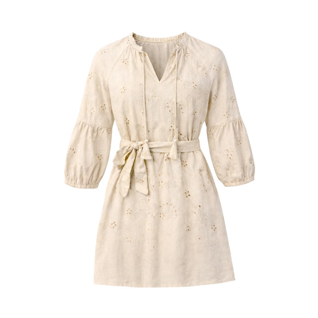 Smashed Lemon Beige jurk met broderie en strikceintuur | 8718679041515 large