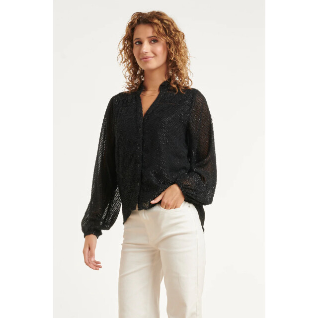 Smashed Lemon Zwarte blouse met lurex structuur en knoopsluiting | 8718679041591 large