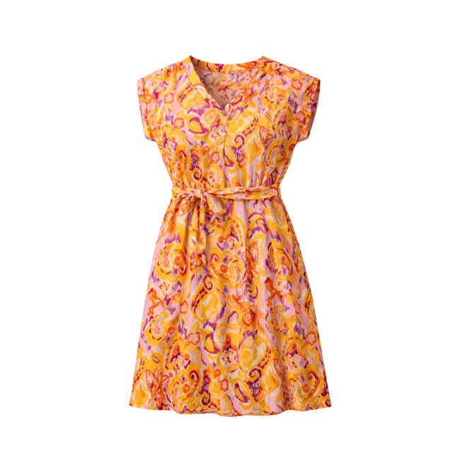 Smashed Lemon Korte jurk met ceintuur en oranje-roze paisley print | 8718679039918 large
