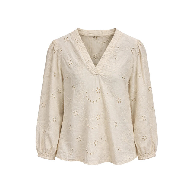 Smashed Lemon Crème blouse met broderie details en lange mouwen | 8718679041034 large