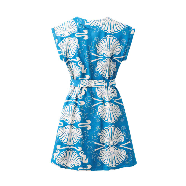 Smashed Lemon Blauwe jurk met witte schelpenprint en ceintuur | 8718679039994 large