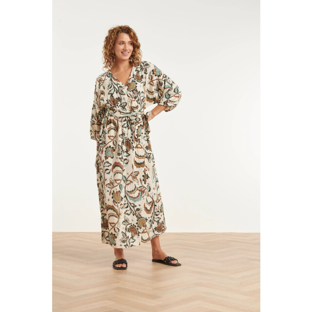 Smashed Lemon Maxi jurk met bloemenprint in beige, blauw en bruin | 8718679040150 large