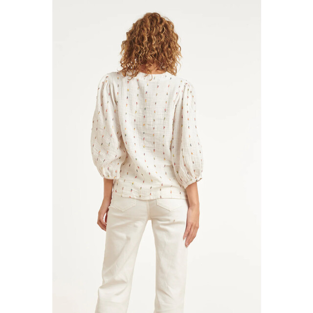 Smashed Lemon Witte blouse met subtiele multicolor details en v-hals | 8718679040952 large