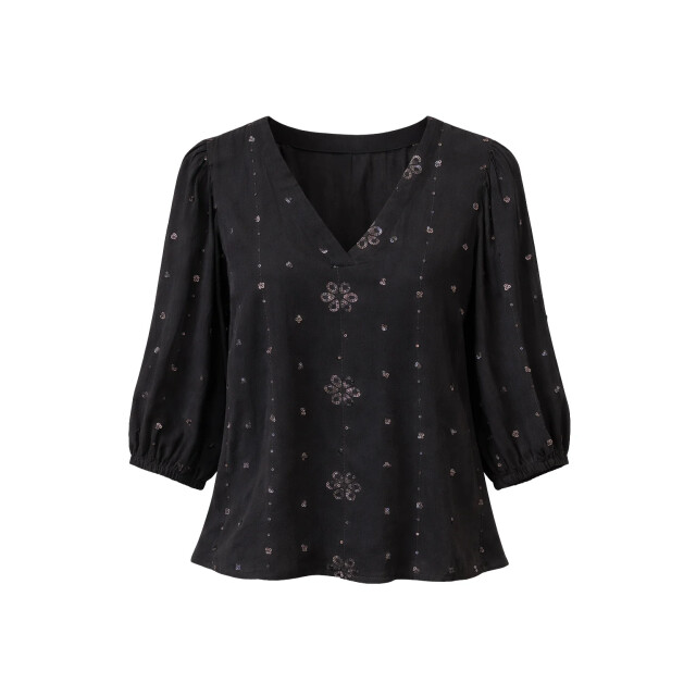 Smashed Lemon Zwarte blouse met subtiel goudkleurig borduursel en v-hals | 8718679040792 large