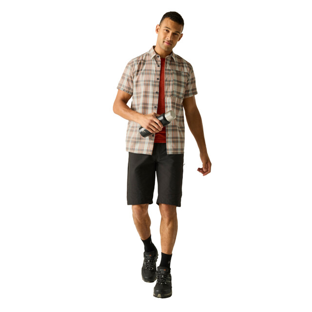 Regatta Heren geruit insectenwerend reisshirt met korte mouwen UTRG12569_stonewhite large