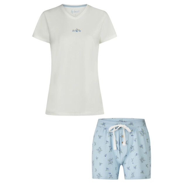 By Louise Dames korte pyjama set shortama wit/lichtblauw gebloemd BL-6285-02 large