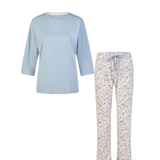 By Louise Dames pyjama set lang/driekwart mouw lichtblauw/wit gebloemd BL-6240-02 large