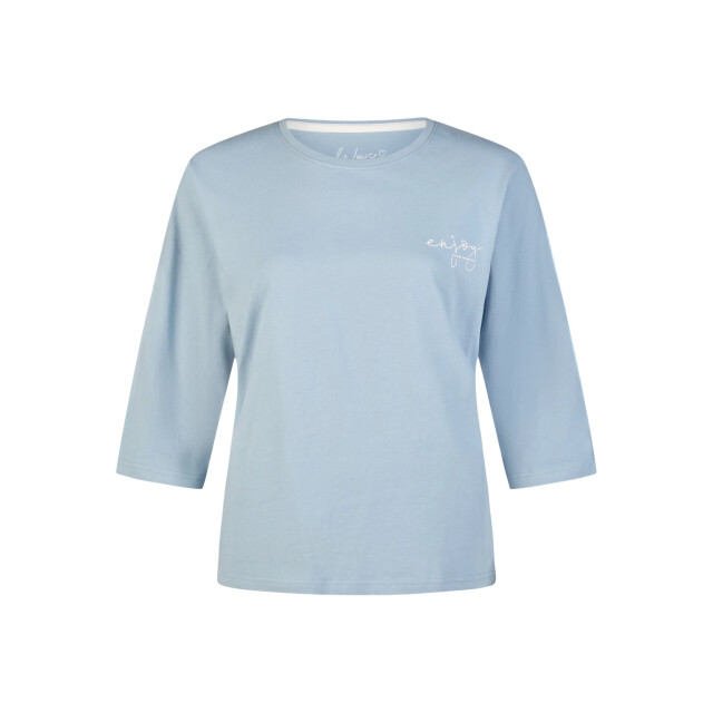 By Louise Dames pyjama set lang/driekwart mouw lichtblauw/wit gebloemd BL-6240-02 large