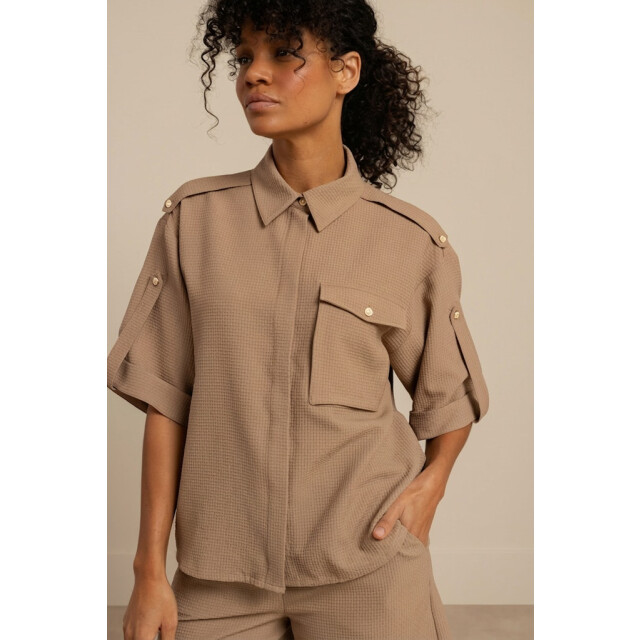 Studio Anneloes Nellie waffle blouse taupe 4319.77.0002 large