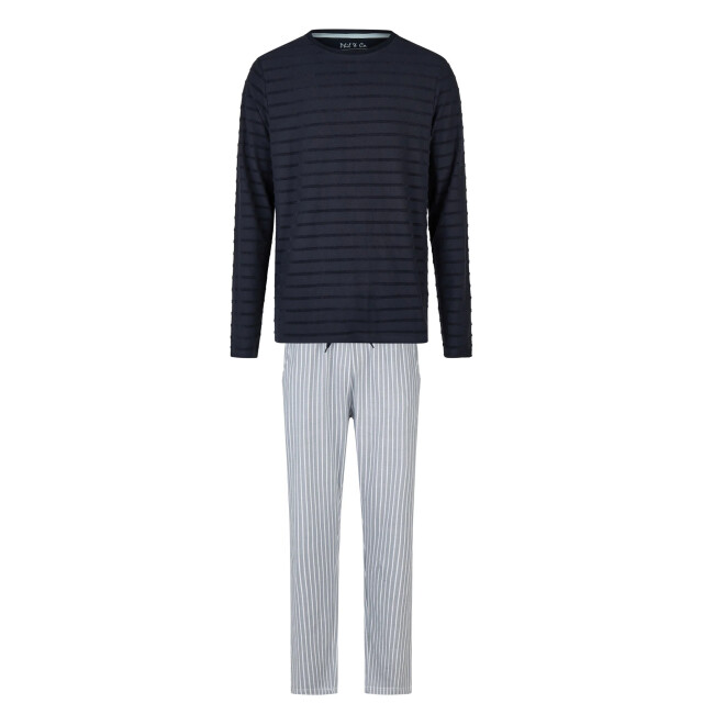 Phil & Co Heren lange pyjama set donkerblauw/grijs gestreept PH-6190-02 large